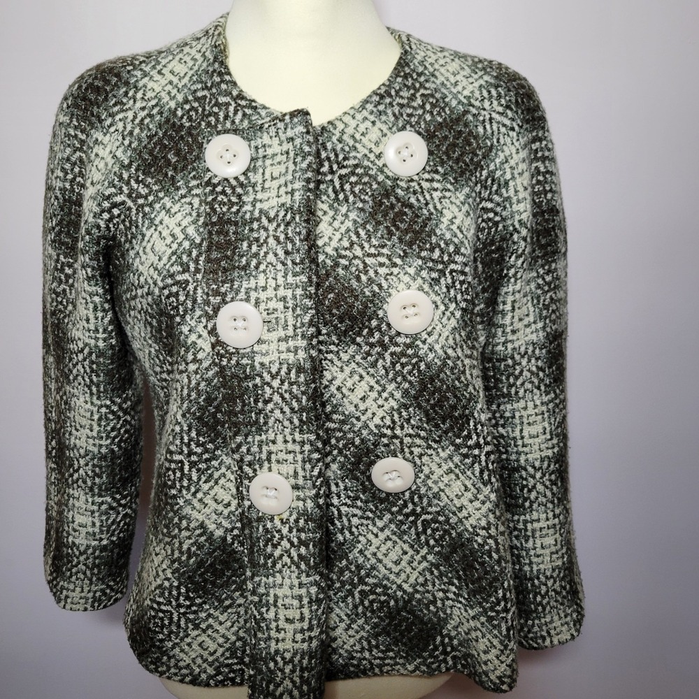Signature by Larry Levine Womens Blazer Jacket Size 10 Green and Tan 0001